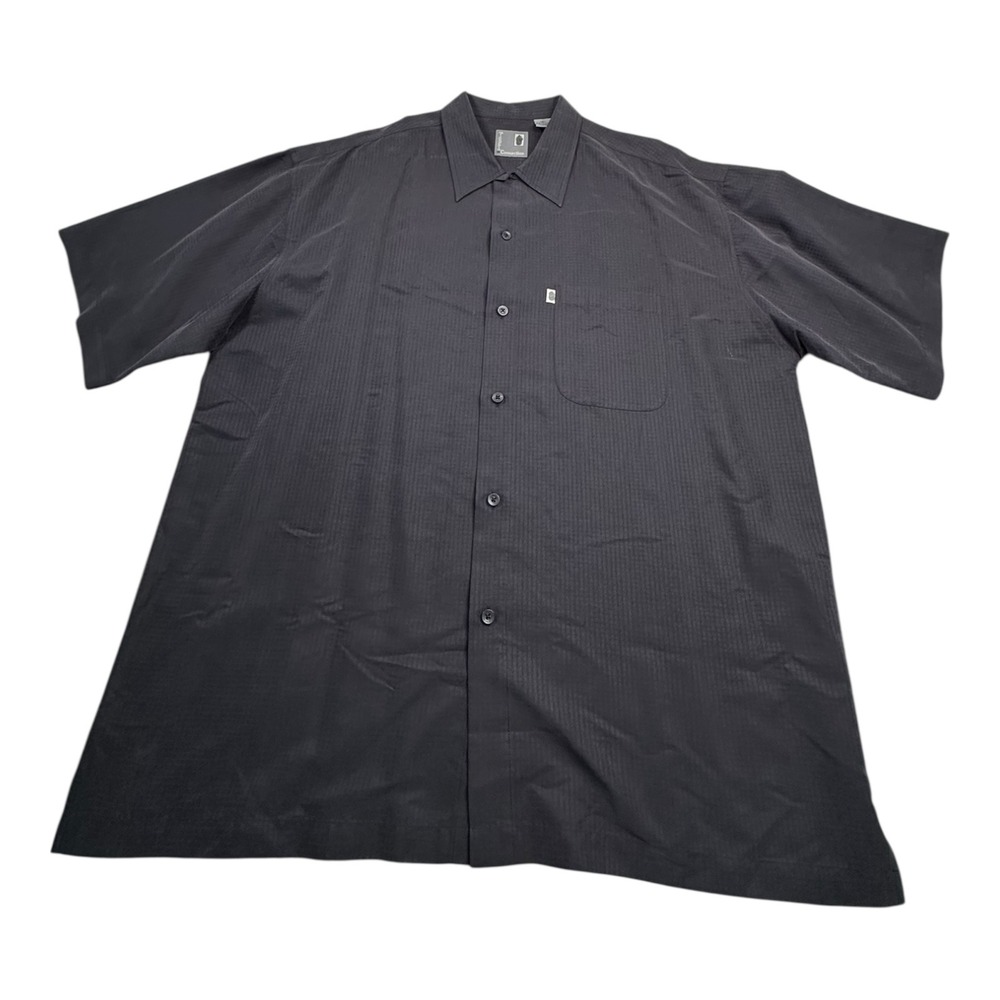 Connection Mens Black Textured‎ Short Sleeve Button Up Shirt XL
